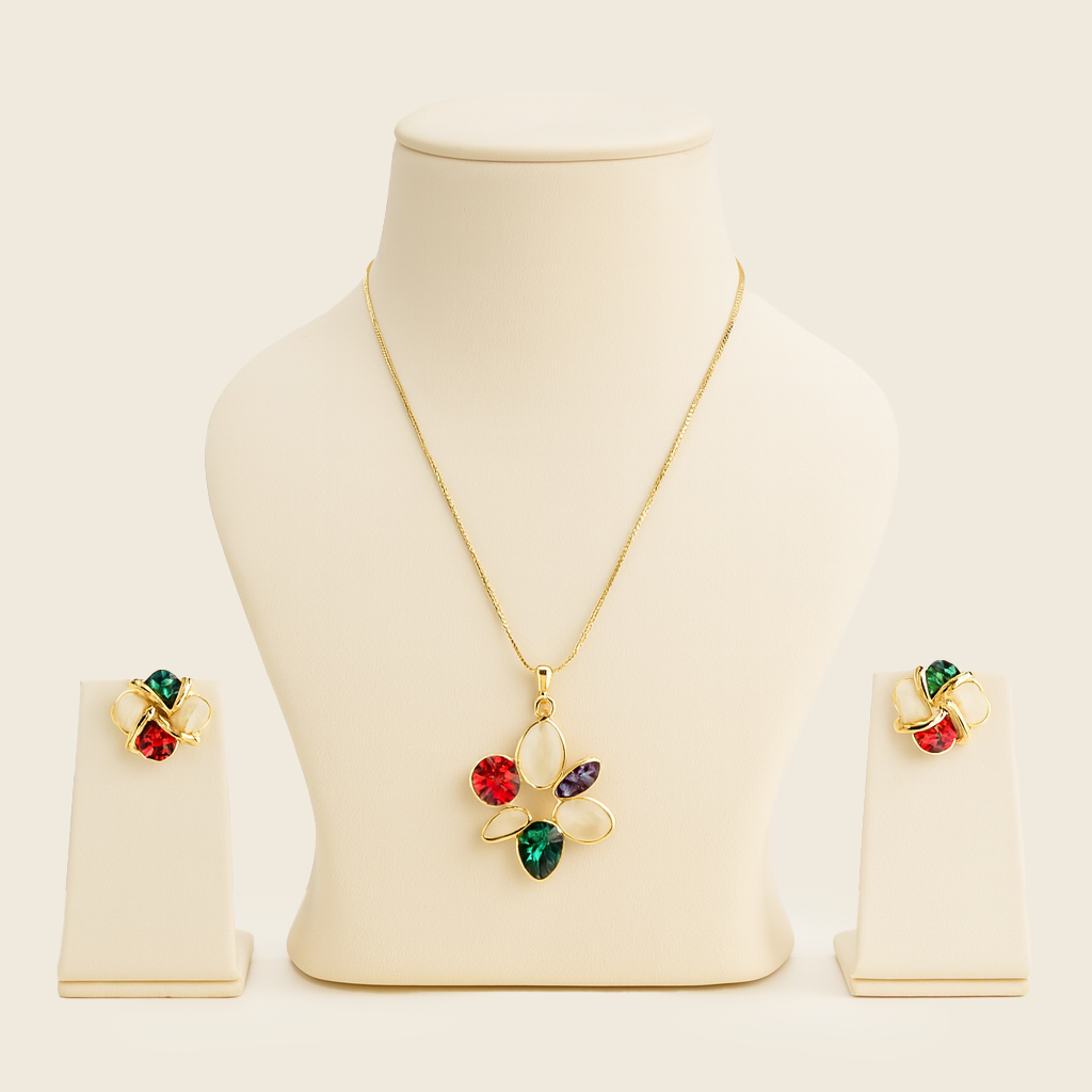 Aanura Multi-Color Floral Necklace & Earrings Set