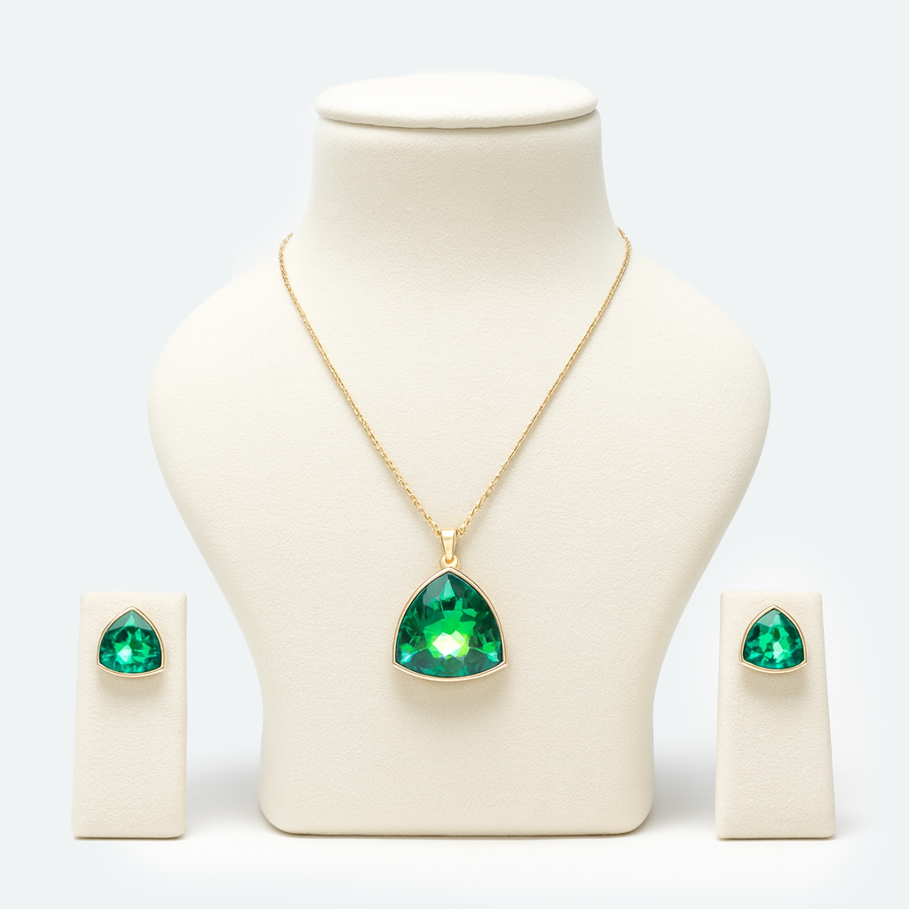Aanura Green Crystal Necklace & Earrings Set