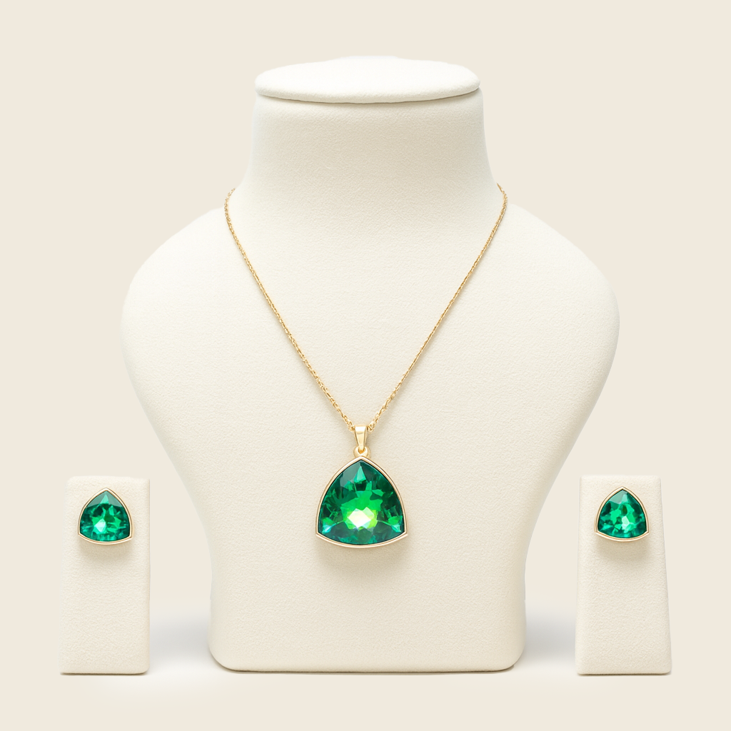 Aanura Green Crystal Necklace & Earrings Set