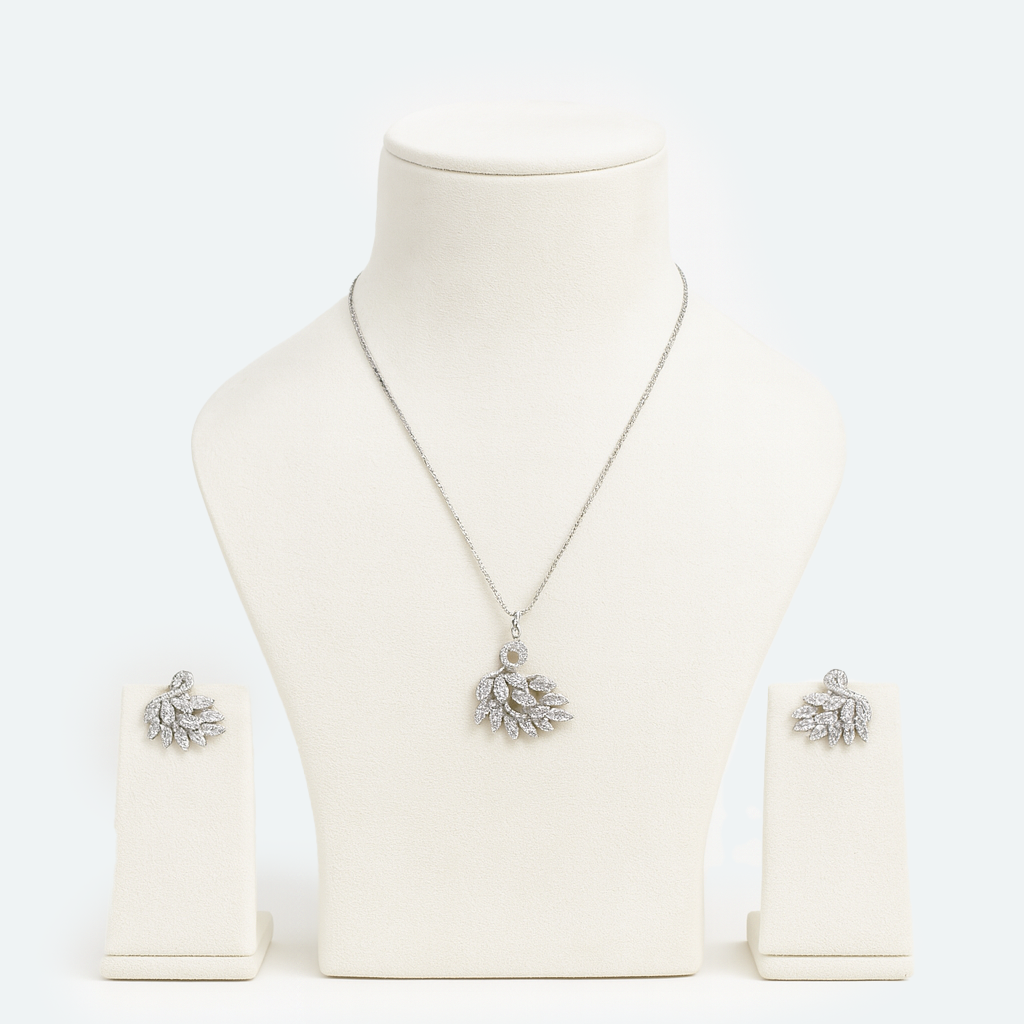 Aanura Leaf Cluster Necklace & Earrings Set