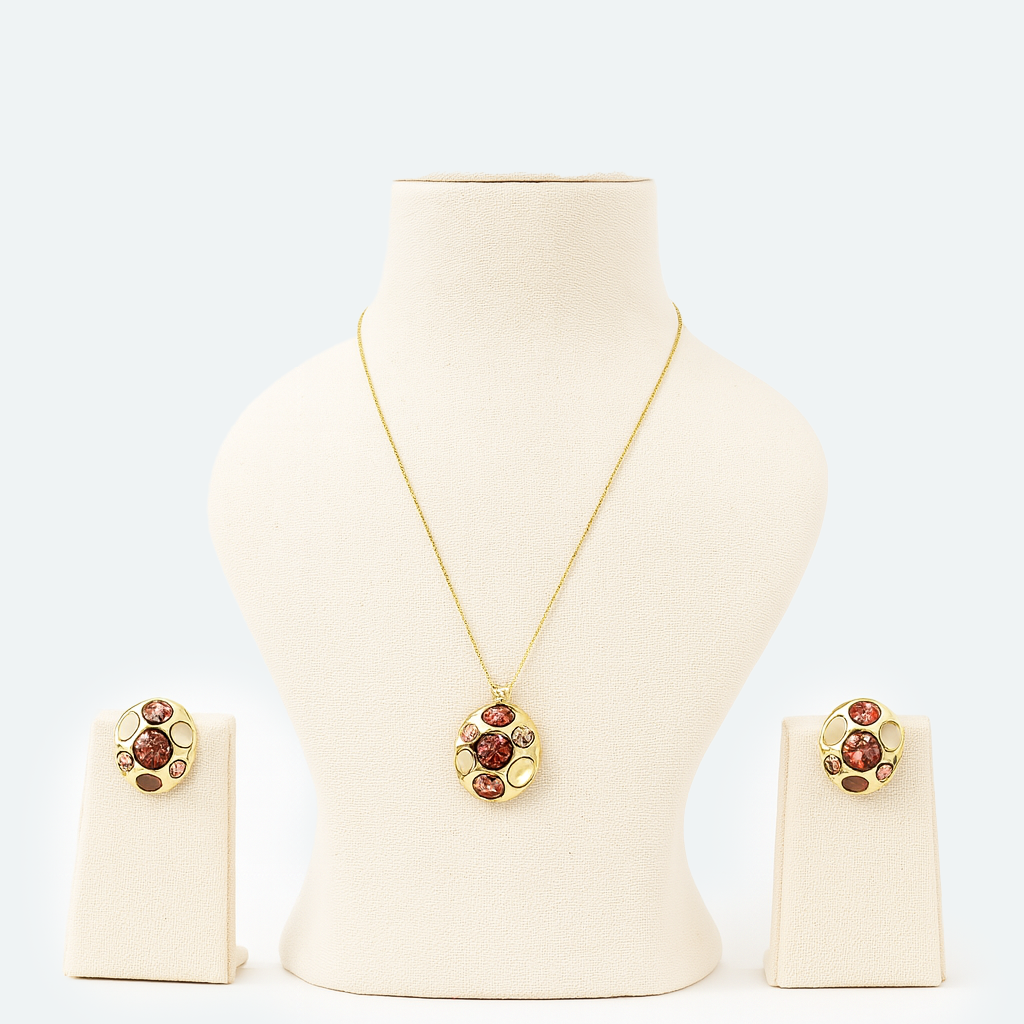 Aanura Peach Cluster Necklace & Earrings Set