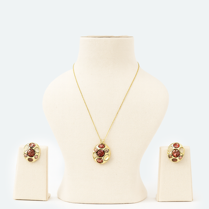 Aanura Peach Cluster Necklace & Earrings Set
