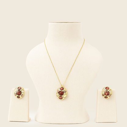 Aanura Peach Cluster Necklace & Earrings Set