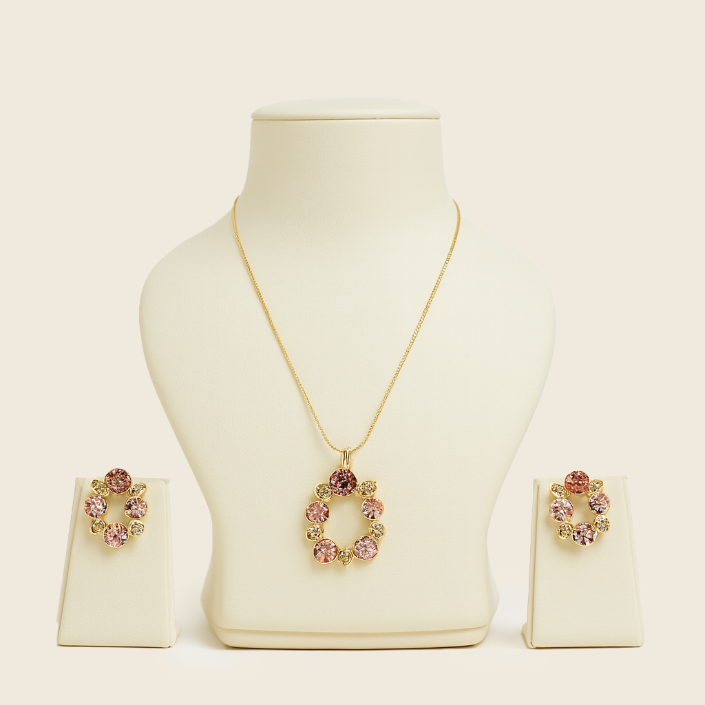 Golden Floral Wreath Necklace & Earrings Set