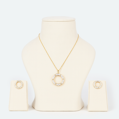 Golden Crystal Circle Necklace & Earrings Set