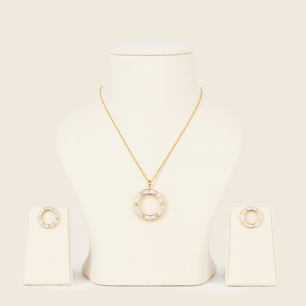 Golden Crystal Circle Necklace & Earrings Set