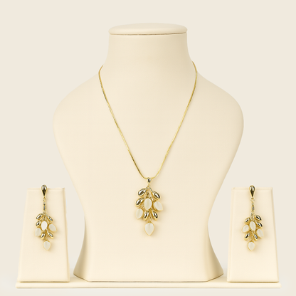 Aanura Golden Leaf Drop Necklace & Earrings Set