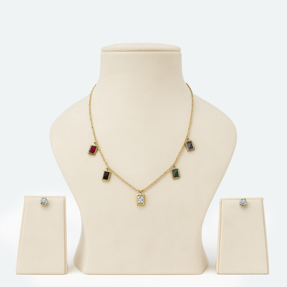 Aanura Multicolor Rectangle Charm Necklace