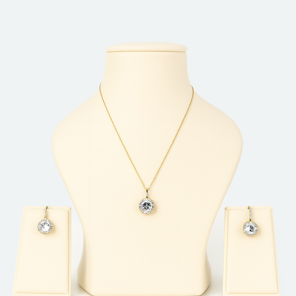 Aanura Solitaire Diamond Necklace & Earrings Set