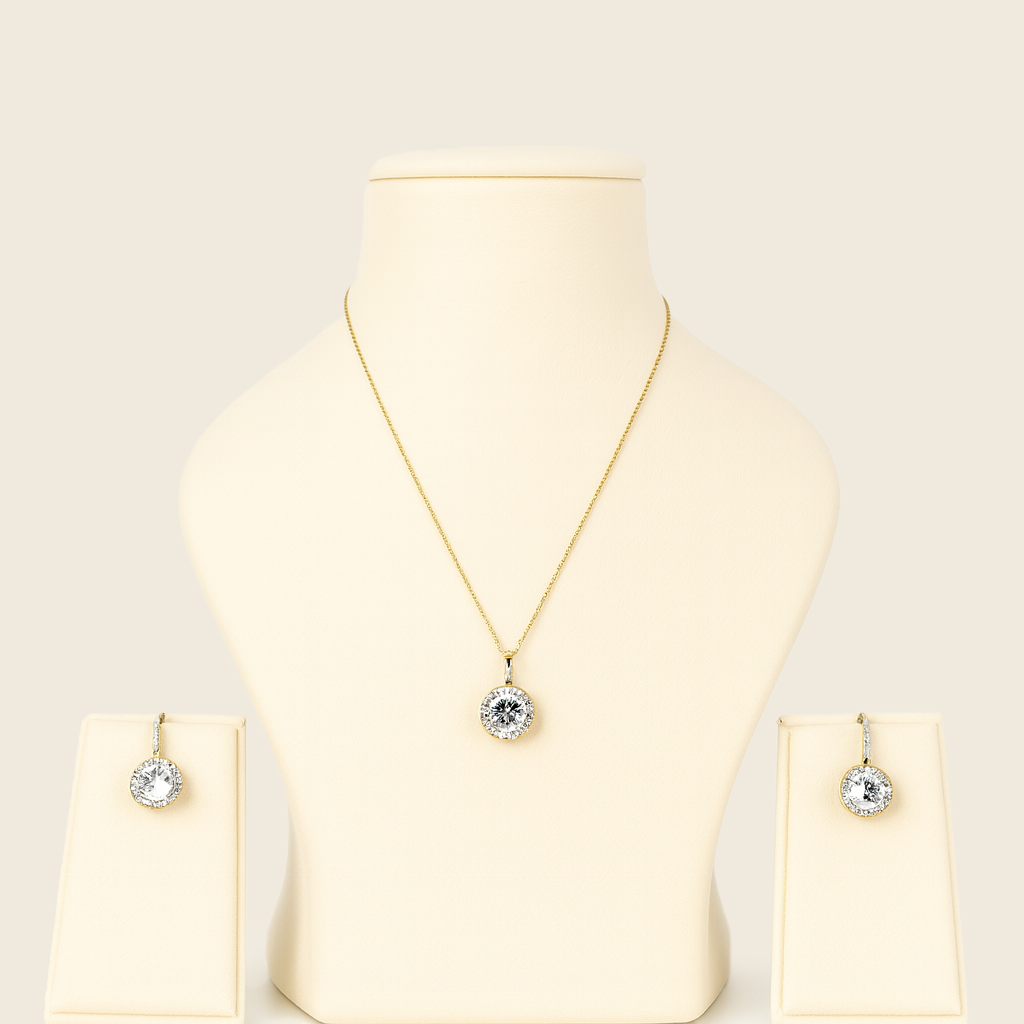 Aanura Solitaire Diamond Necklace & Earrings Set