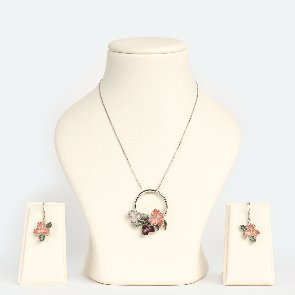 Aanura Floral Circle Necklace & Earrings Set