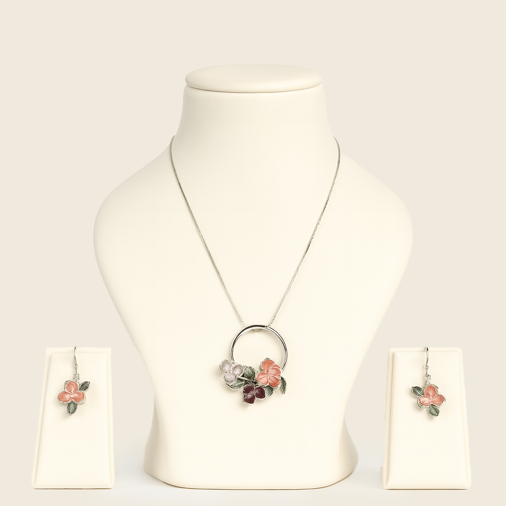 Aanura Floral Circle Necklace & Earrings Set