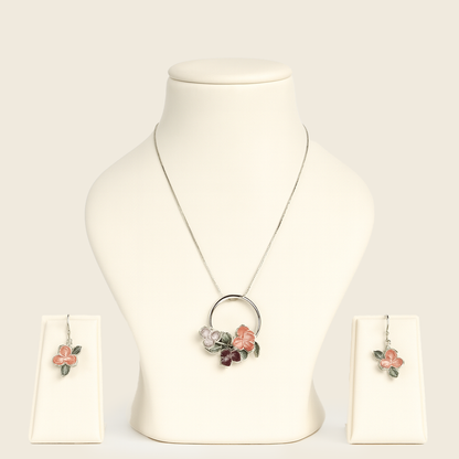 Aanura Floral Circle Necklace & Earrings Set