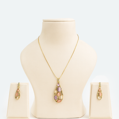 Aanura Pink Lavender Teardrop Necklace & Earrings