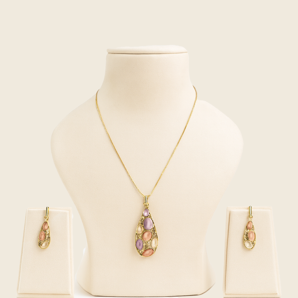 Aanura Pink Lavender Teardrop Necklace & Earrings
