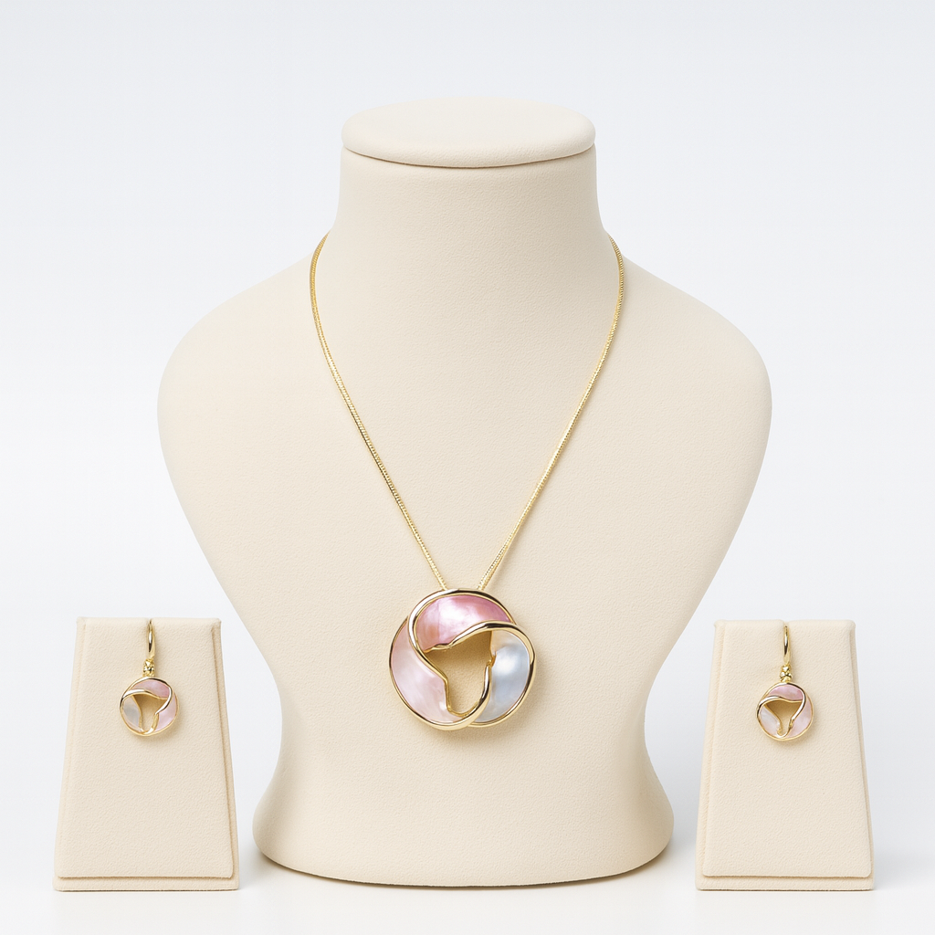 Aanura Tri-Color Swirl Round Necklace & Earrings