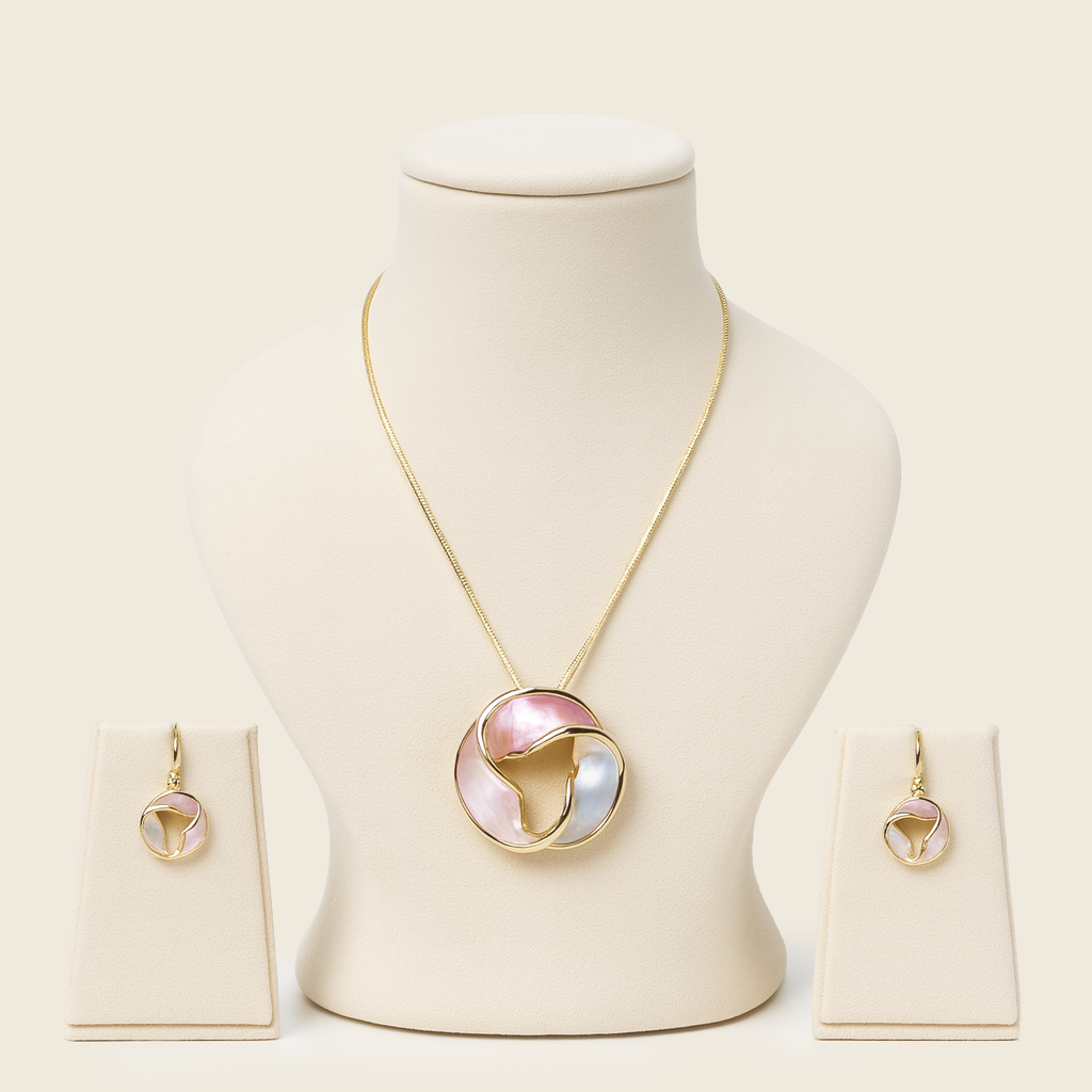 Aanura Tri-Color Swirl Round Necklace & Earrings
