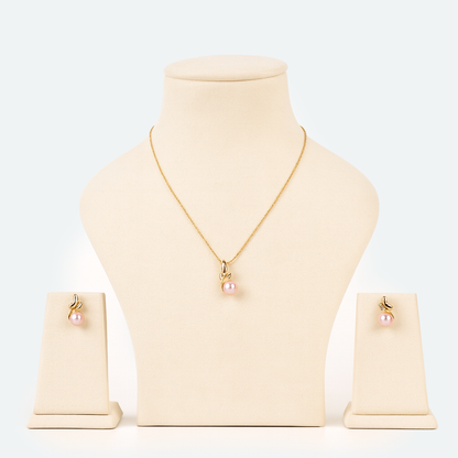 Aanura Pink Pearl Leaf Necklace & Earrings Set