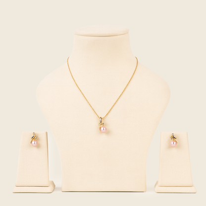 Aanura Pink Pearl Leaf Necklace & Earrings Set