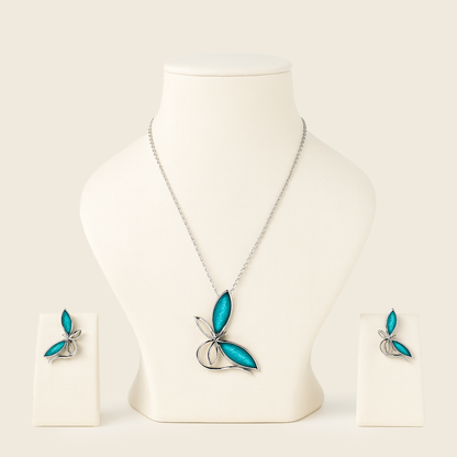Aanura Blue Butterfly Necklace & Earrings Set