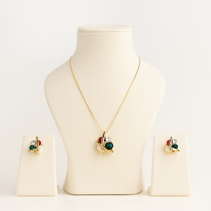 Aanura Red & Green Crystal Necklace & Earrings