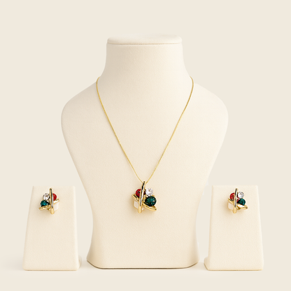 Aanura Red & Green Crystal Necklace & Earrings