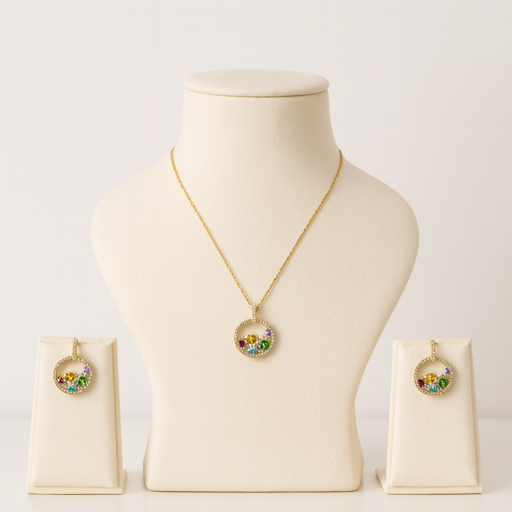 Aanura Multicolor Crystal Circle Necklace & Earrings