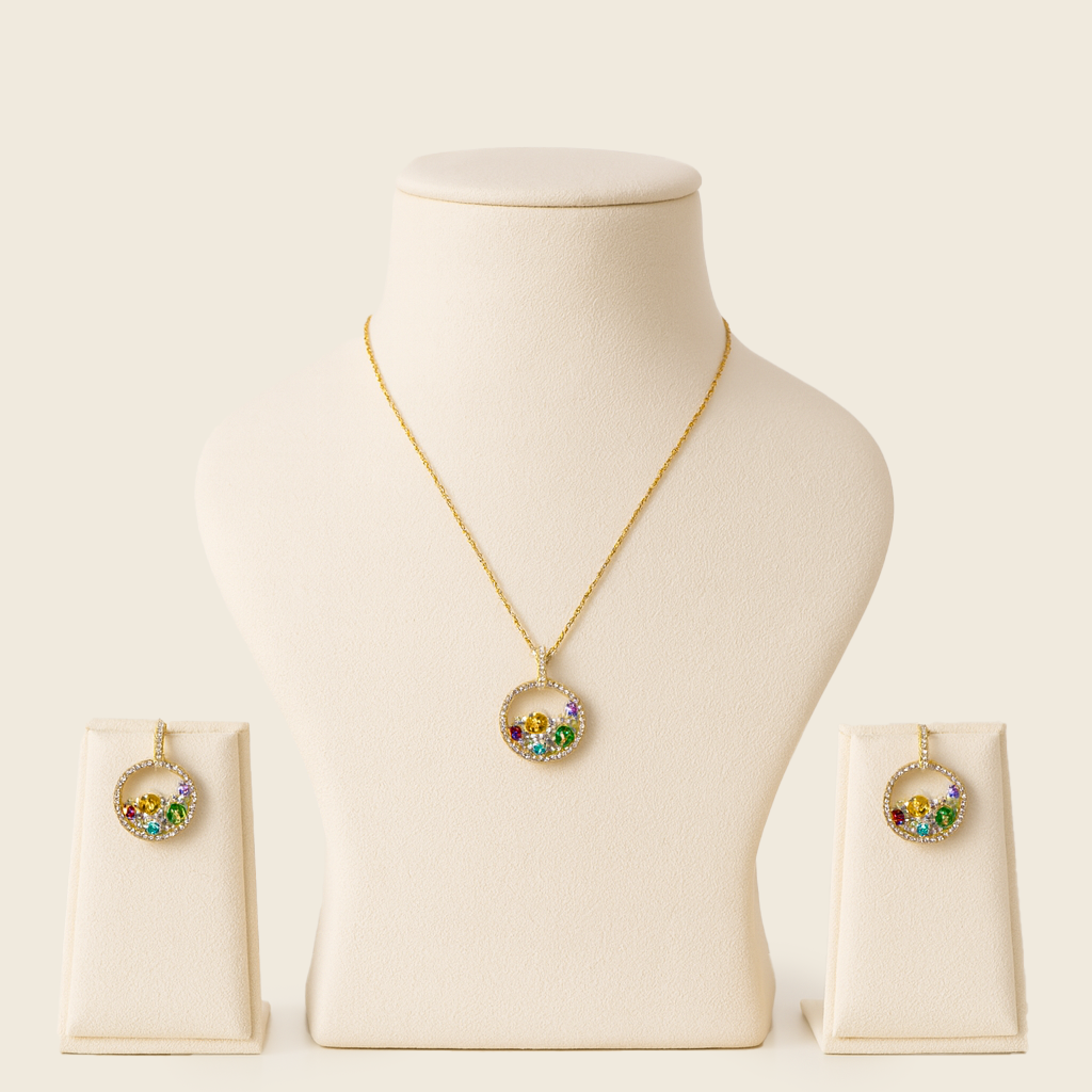Aanura Multicolor Crystal Circle Necklace & Earrings