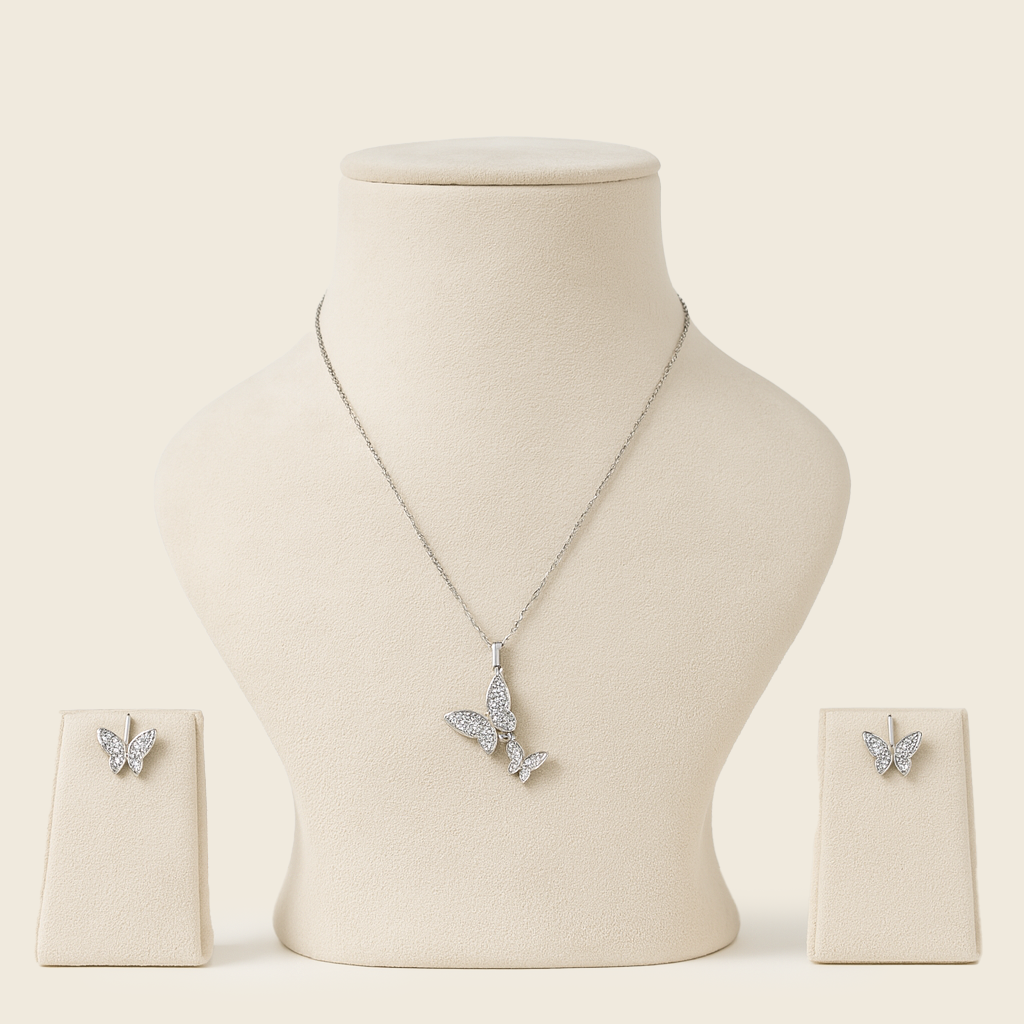 Aanura Butterfly Pendant Necklace & Earrings Set