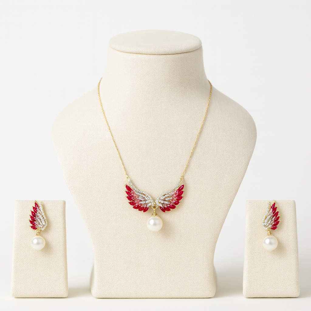 Aanura Wing Pearl Necklace & Earrings Set