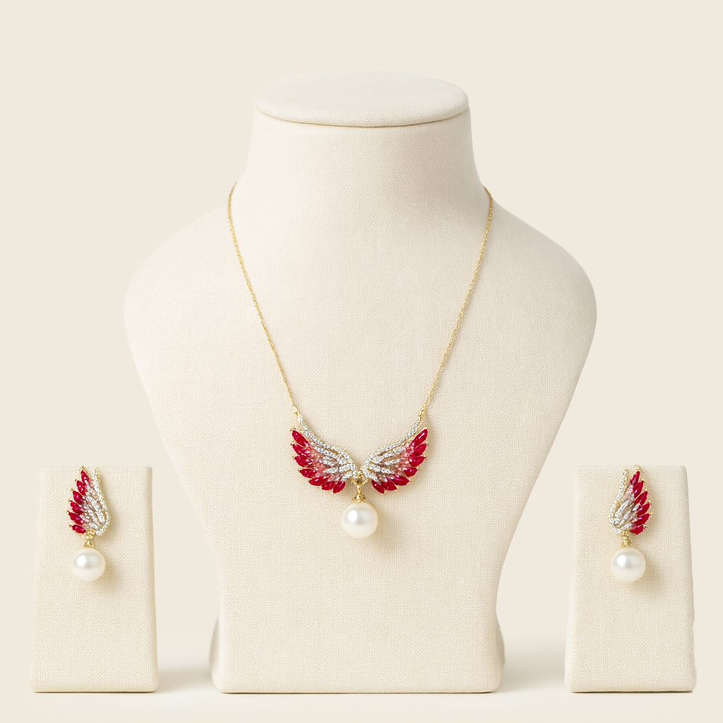 Aanura Wing Pearl Necklace & Earrings Set