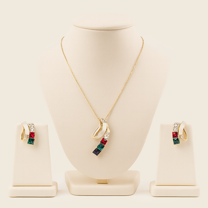 Aanura Multi-Color Ribbon Necklace & Earrings Set