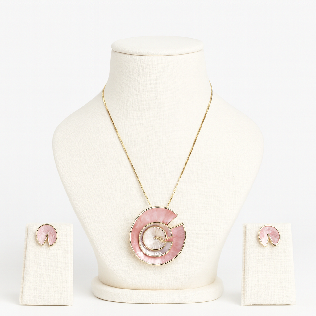 Aanura Pink Spiral Shell Necklace & Earrings Set