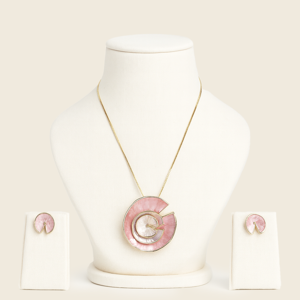 Aanura Pink Spiral Shell Necklace & Earrings Set