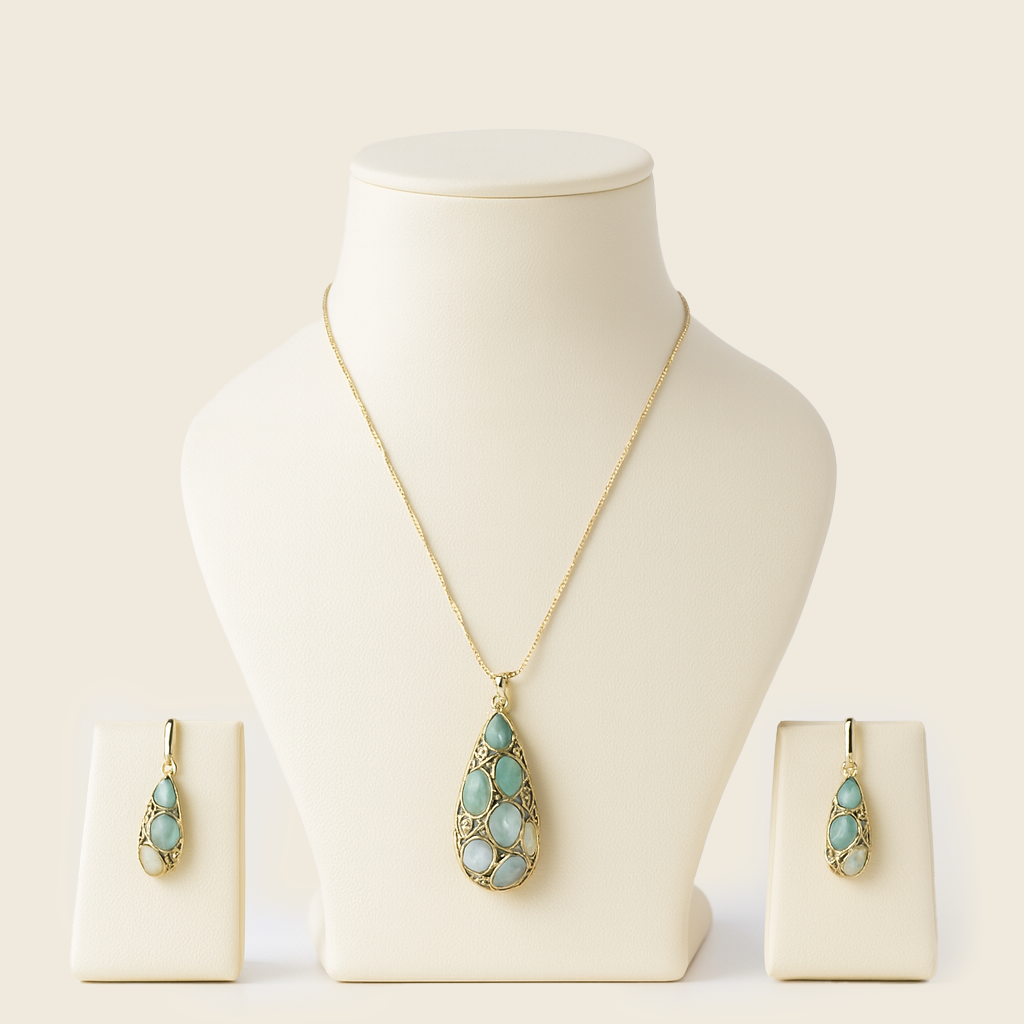 Aanura Pink Lavender Teardrop Necklace & Earrings