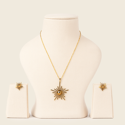 Aanura Golden Sunburst Necklace & Earrings Set