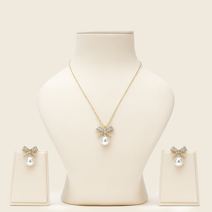 Aanura Pearl Bow Necklace & Earrings Set