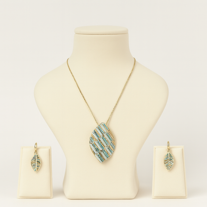 Aanura Striped Leaf Necklace & Earrings Set