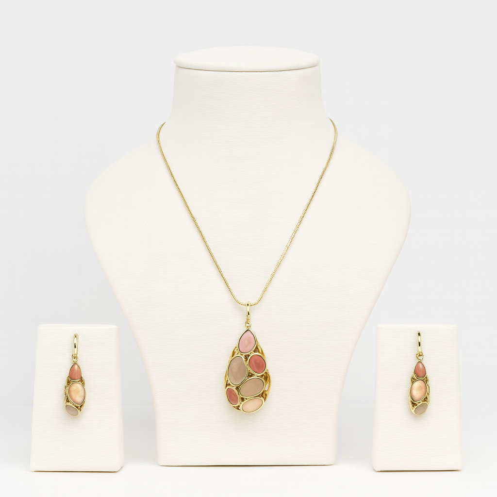 Aanura Pink Lavender Teardrop Necklace & Earrings