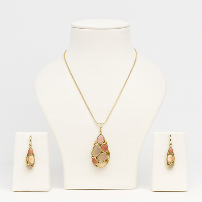 Aanura Pink Lavender Teardrop Necklace & Earrings
