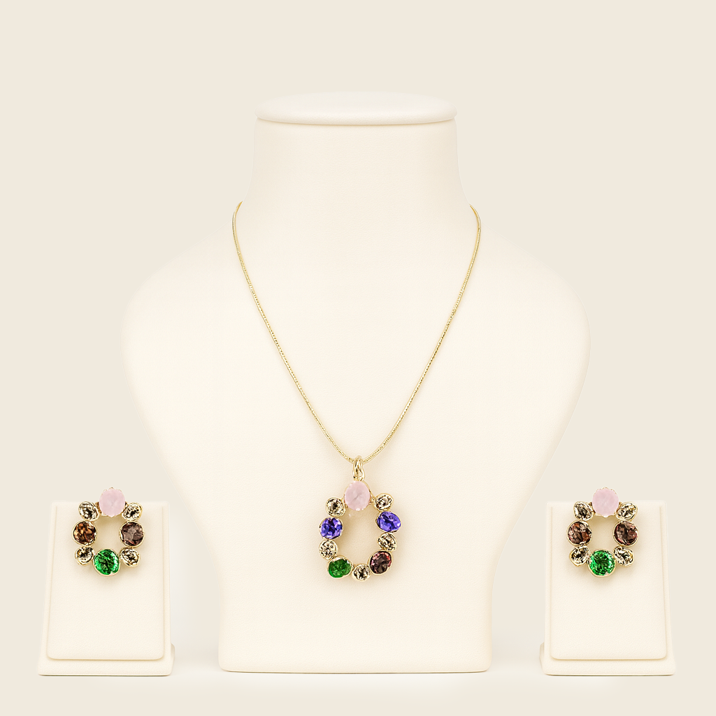 Golden Floral Wreath Necklace & Earrings Set