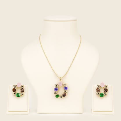 Golden Floral Wreath Necklace & Earrings Set