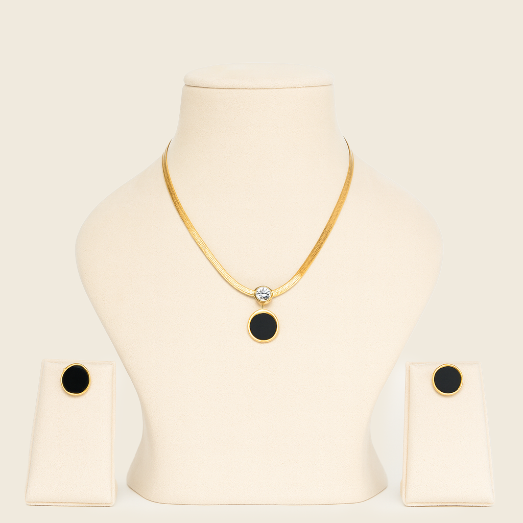 Aanura Golden Circle Drop Necklace & Earrings Set