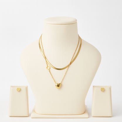 Aanura Golden Heart & Key Necklace & Earrings Set