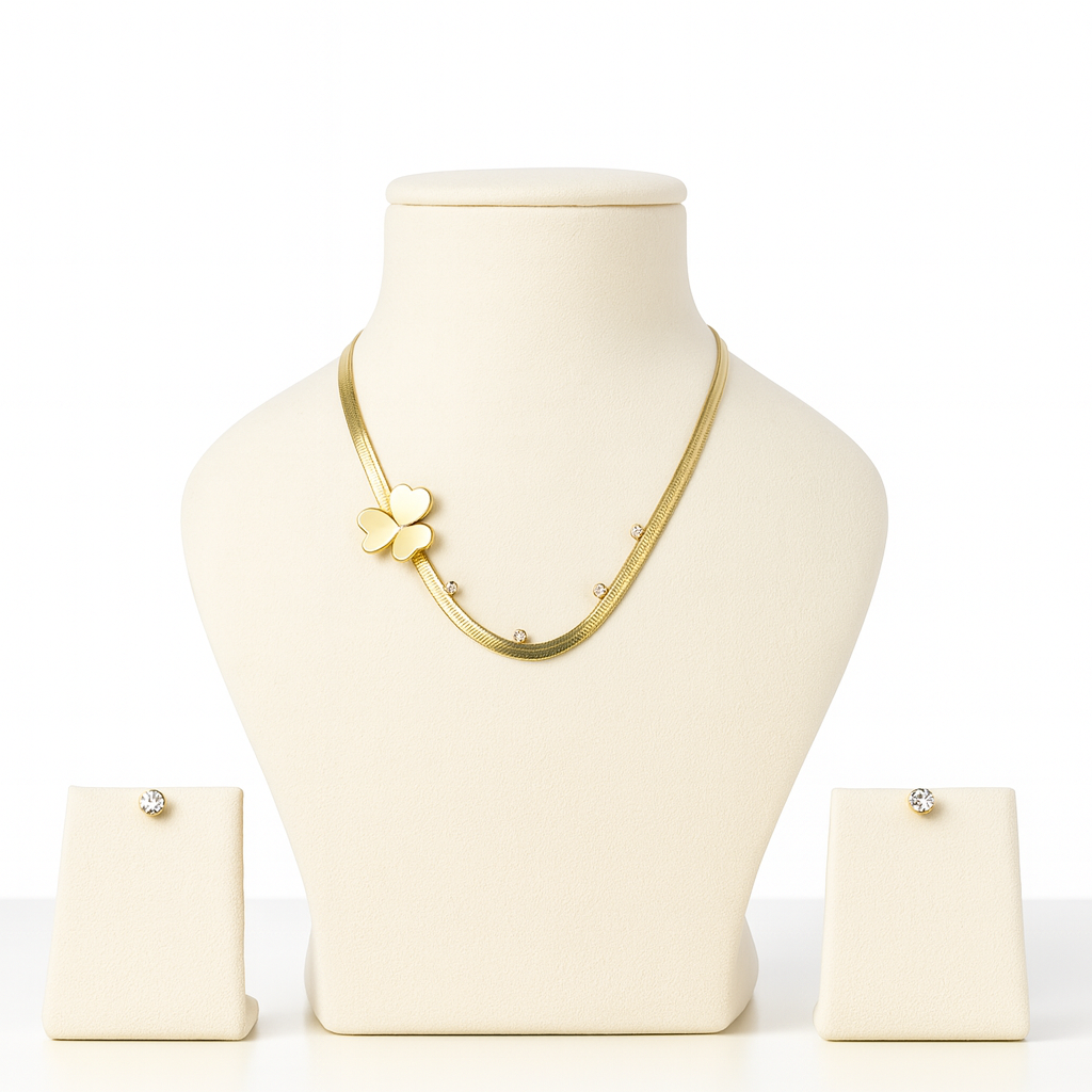 Aanura Golden Clover Necklace & Earrings Set