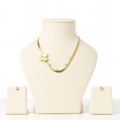 Aanura Golden Clover Necklace & Earrings Set