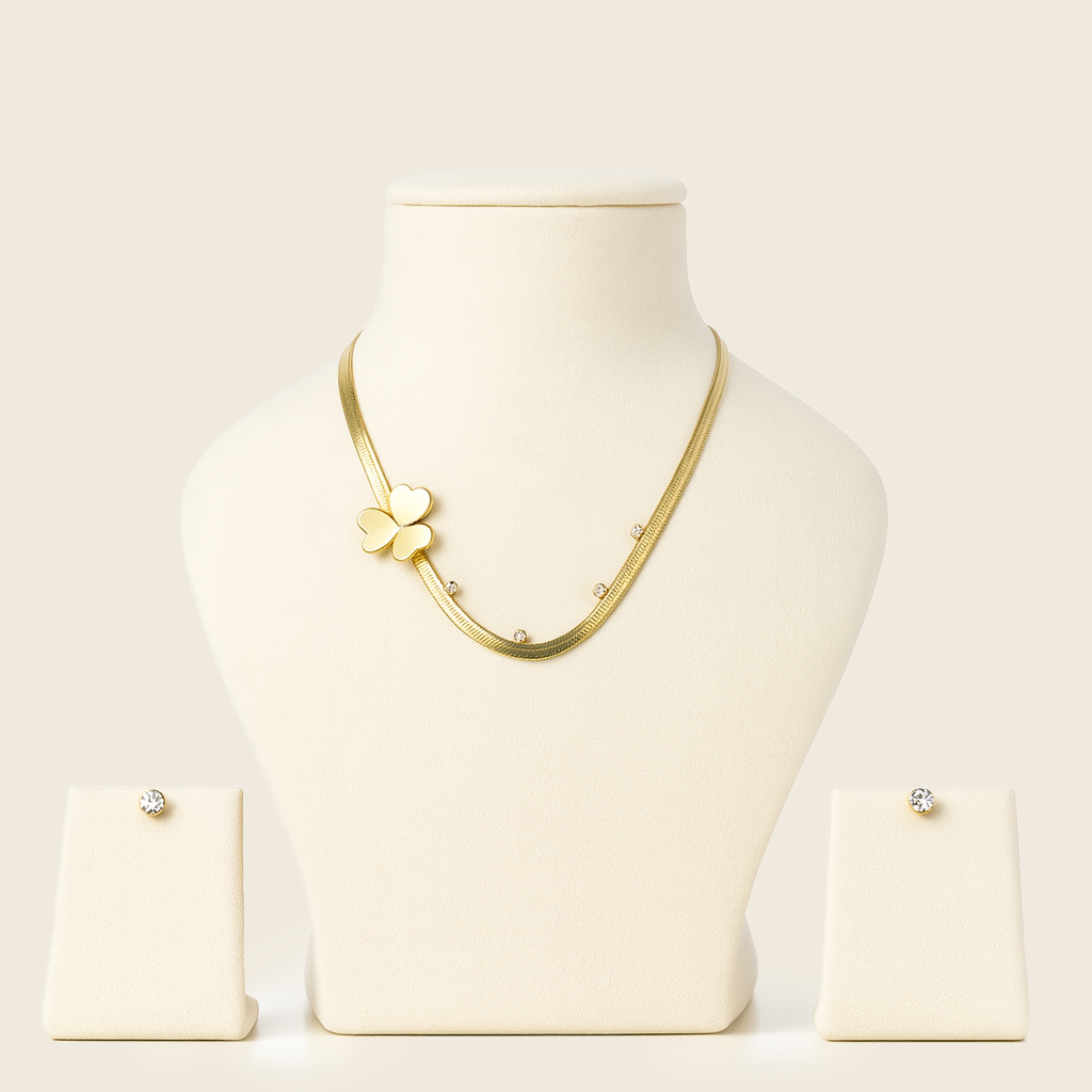 Aanura Golden Clover Necklace & Earrings Set