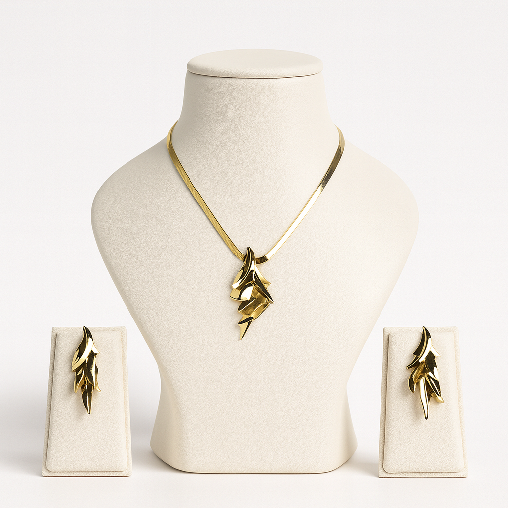 Aanura Golden Leaf Cascade Necklace & Earrings Set