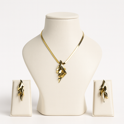 Aanura Golden Leaf Cascade Necklace & Earrings Set