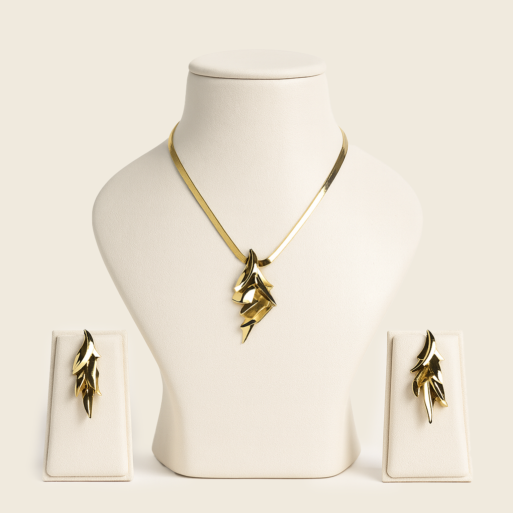 Aanura Golden Leaf Cascade Necklace & Earrings Set